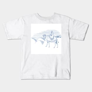 Camel and Rider in Desert in Navy Pen and Ink Kids T-Shirt